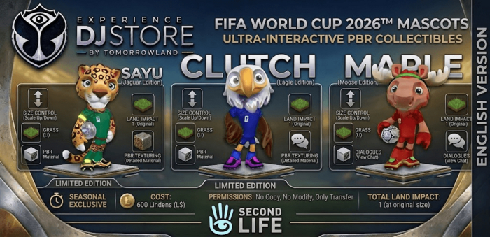Second Life Marketplace - FIFA WORLD CUP 2026 INTERACTIVE MASCOTS IN